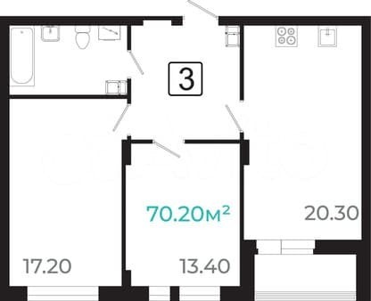 Продается трехкомнатная квартира, 68.5 м², этаж 8 из 21. Фото 4