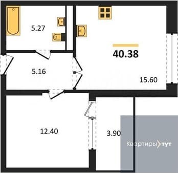 Купить однокомнатную квартиру, 40.4 м², этаж 12 из 21. Фото 1