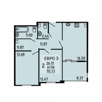 Продаю двухкомнатную квартиру, 70.3 м², этаж 2 из 25. Фото 1