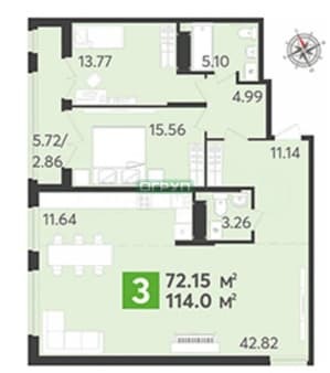 Продать трехкомнатную квартиру, 114 м², этаж 9 из 17. Фото 1