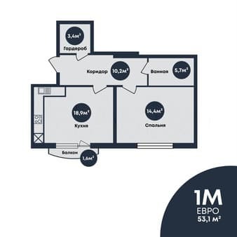 Продажа однокомнатной квартиры, 53.1 м², этаж 7 из 7. Фото 1