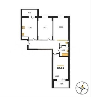 Купить трехкомнатную квартиру, 84.6 м², этаж 1 из 7. Фото 3