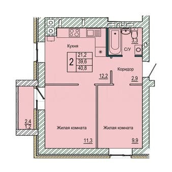 Продам двухкомнатную квартиру, 40.8 м², этаж 10 из 10. Фото 1
