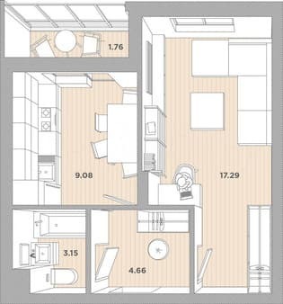 Купить однокомнатную квартиру, 35.9 м², этаж 4 из 8. Фото 2