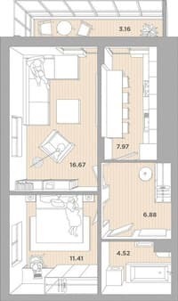 Продажа двухкомнатной квартиры, 50.6 м², этаж 8 из 8. Фото 3