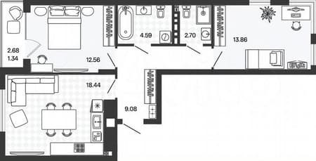 Продается двухкомнатная квартира, 62.5 м², этаж 2 из 5. Фото 1