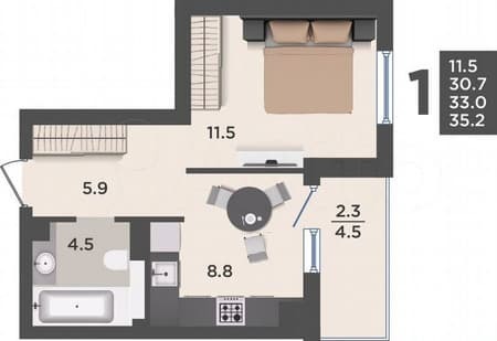 Продам однокомнатную квартиру, 33 м², этаж 8 из 9. Фото 4