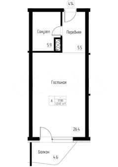 Купить однокомнатные апартаменты, 42.4 м², этаж 4 из 5. Фото 1
