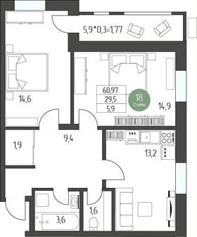 Продажа двухкомнатной квартиры, 65.1 м², этаж 3 из 5. Фото 1
