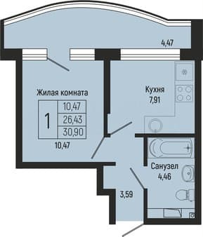 Продажа однокомнатной квартиры, 30.7 м², этаж 16 из 16. Фото 1