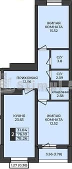 Купить двухкомнатную квартиру, 78.2 м², этаж 8 из 9. Фото 1