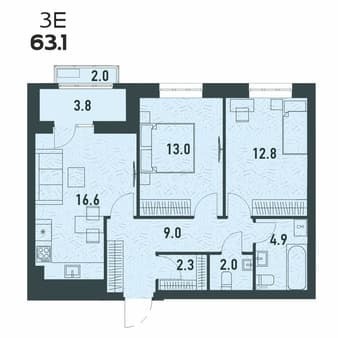 Продажа трехкомнатной квартиры, 63.1 м², этаж 15 из 16. Фото 1
