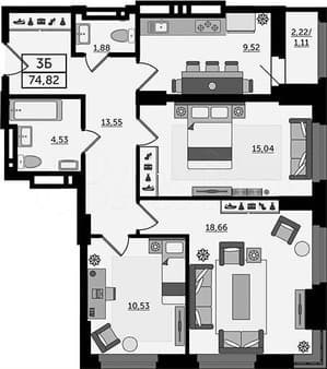Продам трехкомнатную квартиру, 74.8 м², этаж 6 из 24. Фото 3