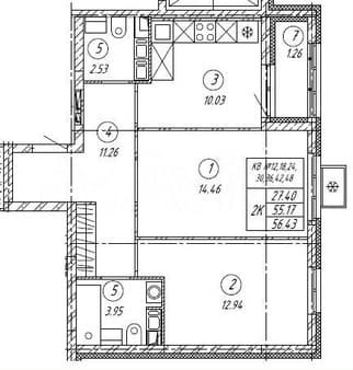 Продам двухкомнатную квартиру, 56.4 м², этаж 8 из 9. Фото 1