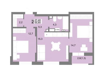 Продам двухкомнатную квартиру, 55.6 м², этаж 11 из 17. Фото 1