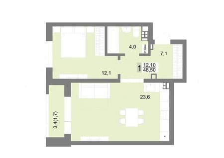Продать однокомнатную квартиру, 48.5 м², этаж 11 из 17. Фото 1