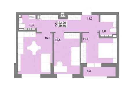 Объявление о продаже двухкомнатной квартиры, 59.3 м², этаж 14 из 17. Фото 1