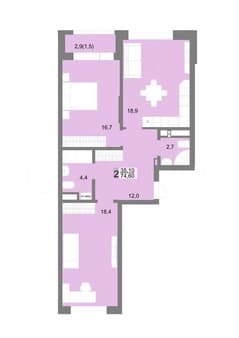 Продажа двухкомнатной квартиры, 74.6 м², этаж 2 из 17. Фото 1