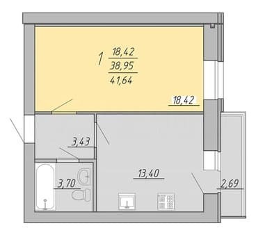 Объявление о продаже однокомнатной квартиры, 41.6 м², этаж 5 из 9. Фото 1