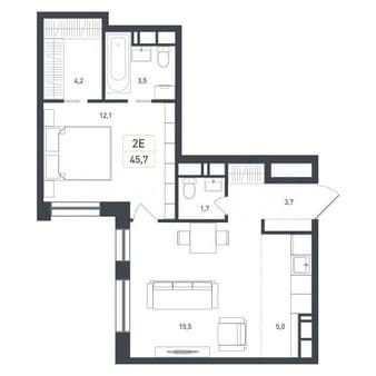 Купить двухкомнатную квартиру, 45.7 м², этаж 2 из 8. Фото 1