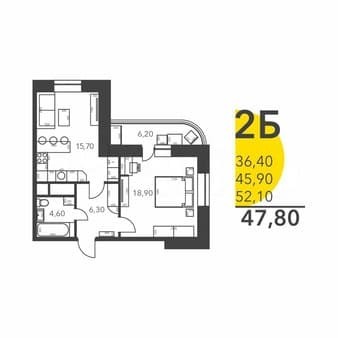 Продажа однокомнатной квартиры, 47.4 м², этаж 8 из 15. Фото 1
