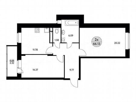 Продажа двухкомнатной квартиры, 66.1 м², этаж 10 из 17. Фото 1