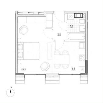 Продажа однокомнатных апартаментов, 32.5 м², этаж 4 из 7. Фото 1