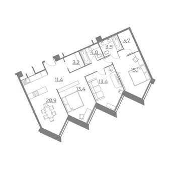 Объявление о продаже трехкомнатных апартаментов, 89.1 м², этаж 21 из 21. Фото 1
