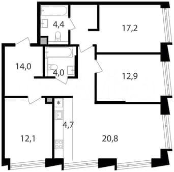 Объявление о продаже четырехкомнатной квартиры, 90.1 м², этаж 19 из 25. Фото 1