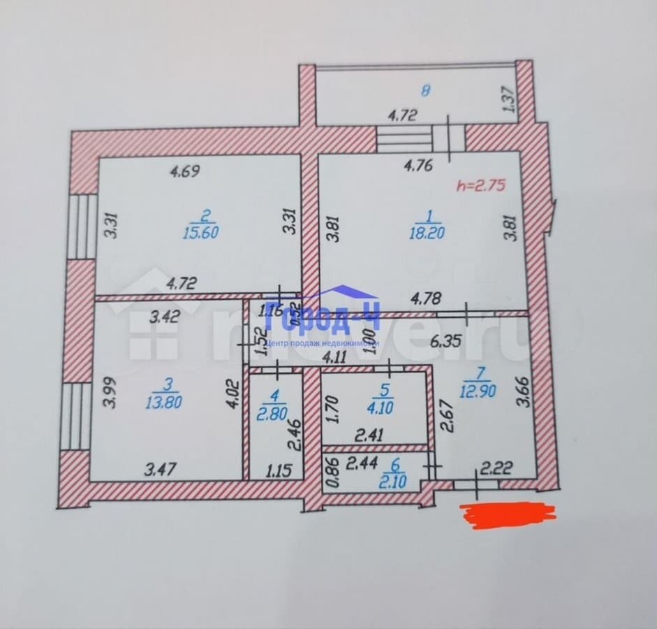 2-комн. квартира, 76 м²