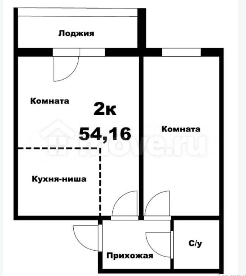 2-комн. квартира, 54.2 м²