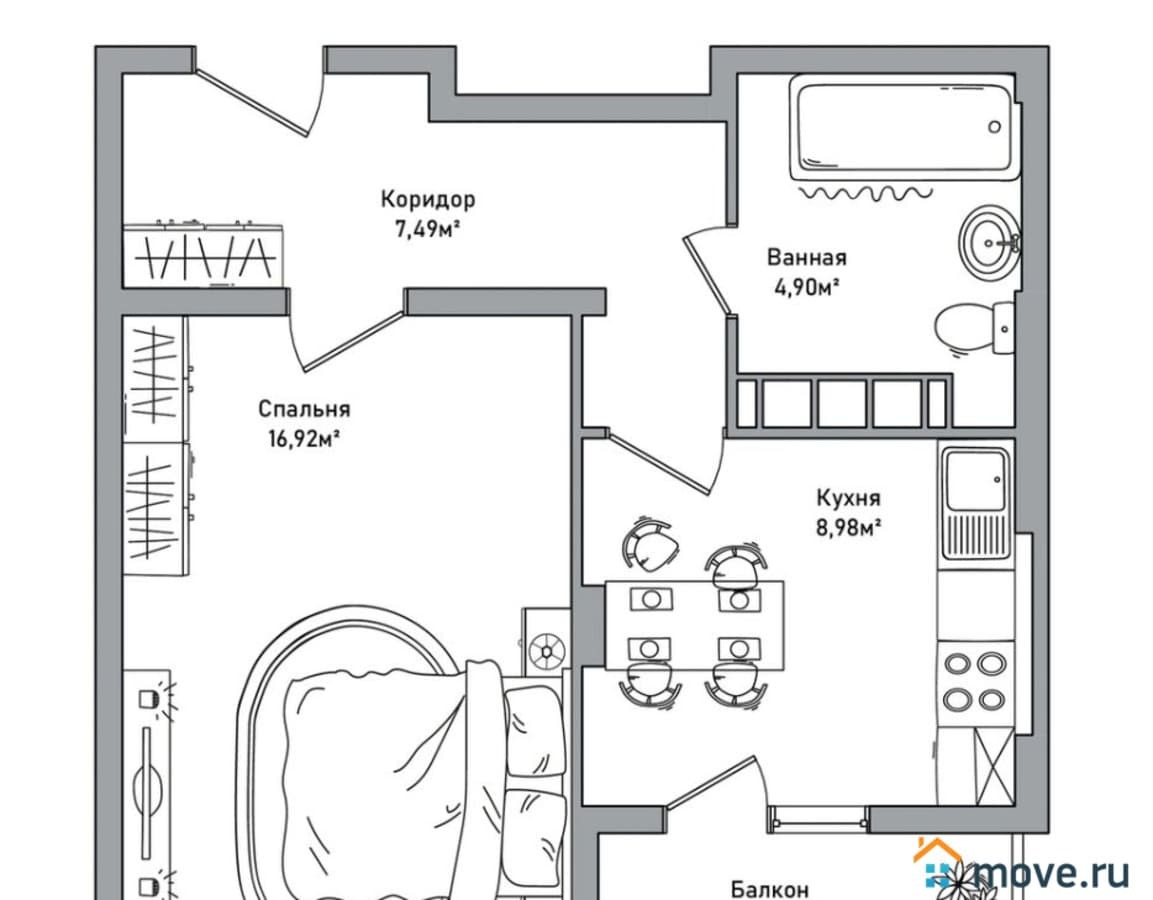 1-комн. квартира, 39.15 м²