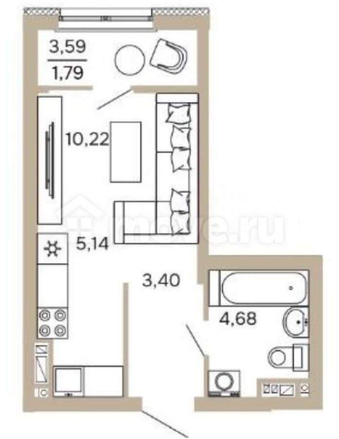 студия, 25.2 м²